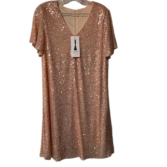 NWT: XUCTHHC Rose Gold Knee Length Sequin Dress Short Sleeve Size Large - Picture 2 of 7